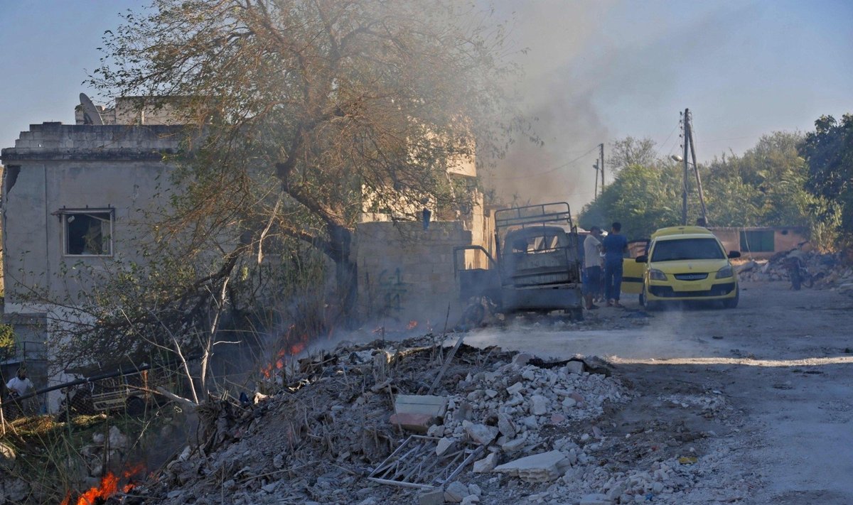 Idlibo apylinkės po rusų aviacijos smūgio