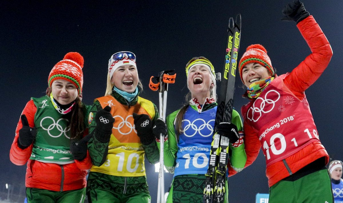 Baltarusijos biatlono moterų rinktinė: Iryna Kriuko, Dzinara Alimbekava, Darja Domračeva ir Nadežda Skardino