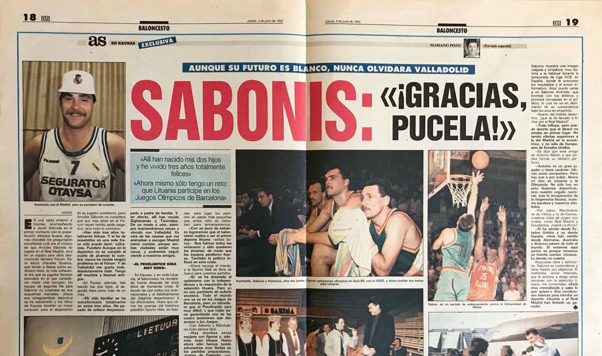 Arvydas Sabonis laikraščio AS reportaže 1992-ųjų birželio 3-4 dienomis