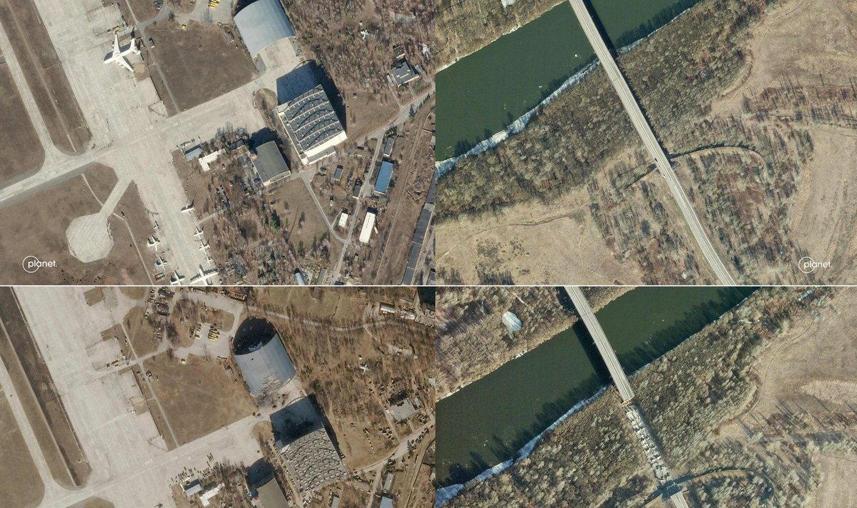 Palydoviniai vaizdai iš Rusijos ir Baltarusijos kariuomenių bazių ir karo padariniai Ukrainoje.