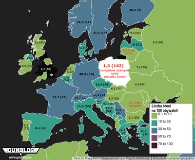 Posiadanie broni w UE. Źródło: gunblog.eu
