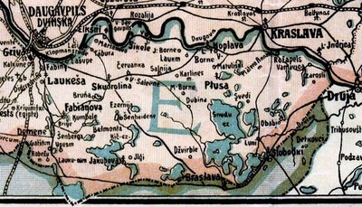 27 PAV. Fragmentas iš 1921 m. latviško žemėlapio „Latvijas Karte ar daļu no Pleskavas un Kauņas guberņam“.