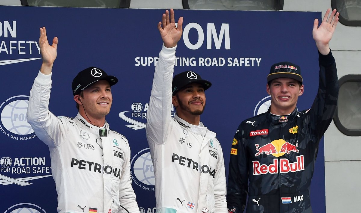 Nico Rosbergas, Lewisas Hamiltonas ir Max Verstappen 