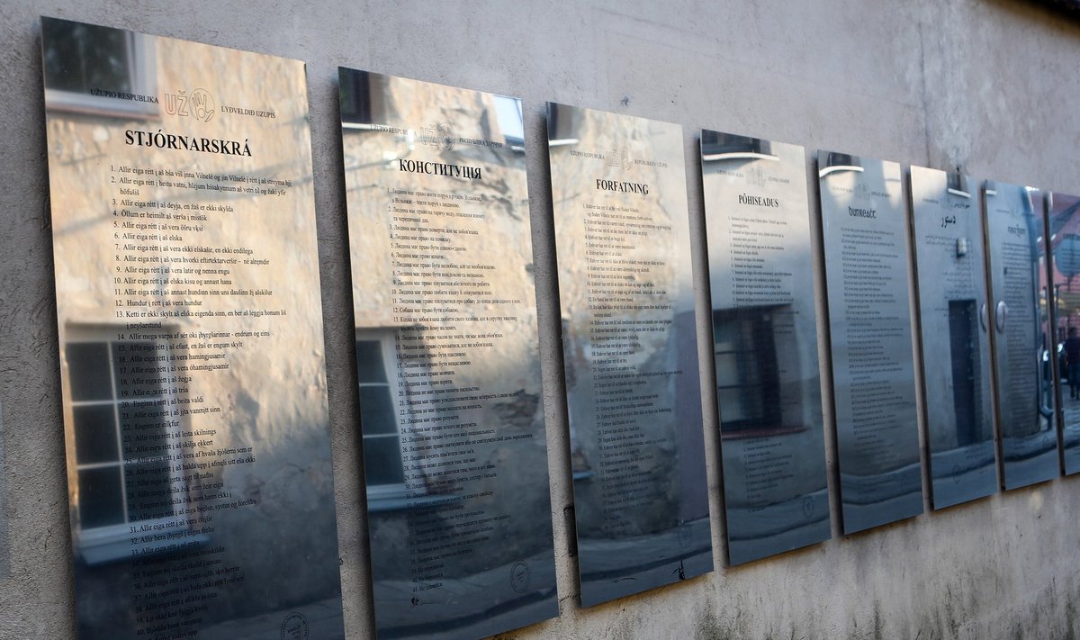 The wall of the Užupis constitution, in various languages