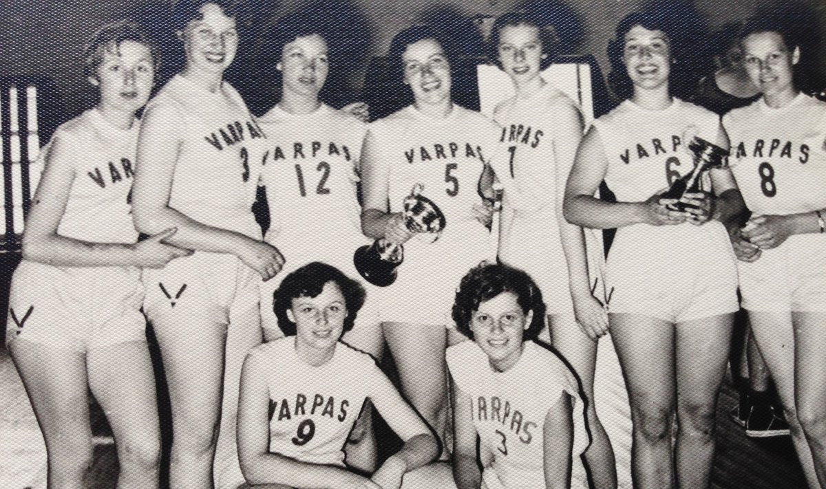 The Melbourne Varpas women's team pictured in December, 1956. My mother's aunty Audronė Lazutkaitė (Kovalskienė) is pictured wearing number seven.