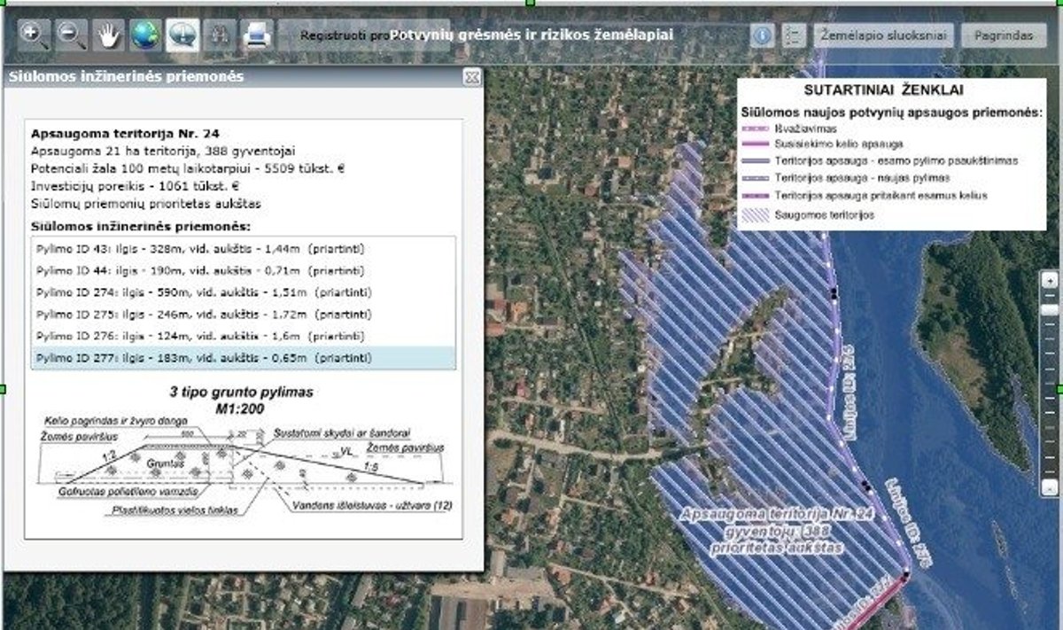 Potvynių žemėlapio fragmentas/ Aplinkos apsaugos agentūros iliustracija