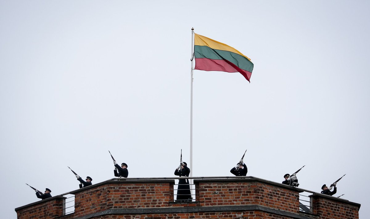 The flag-raising ceremony on Gediminas Tower in 2014