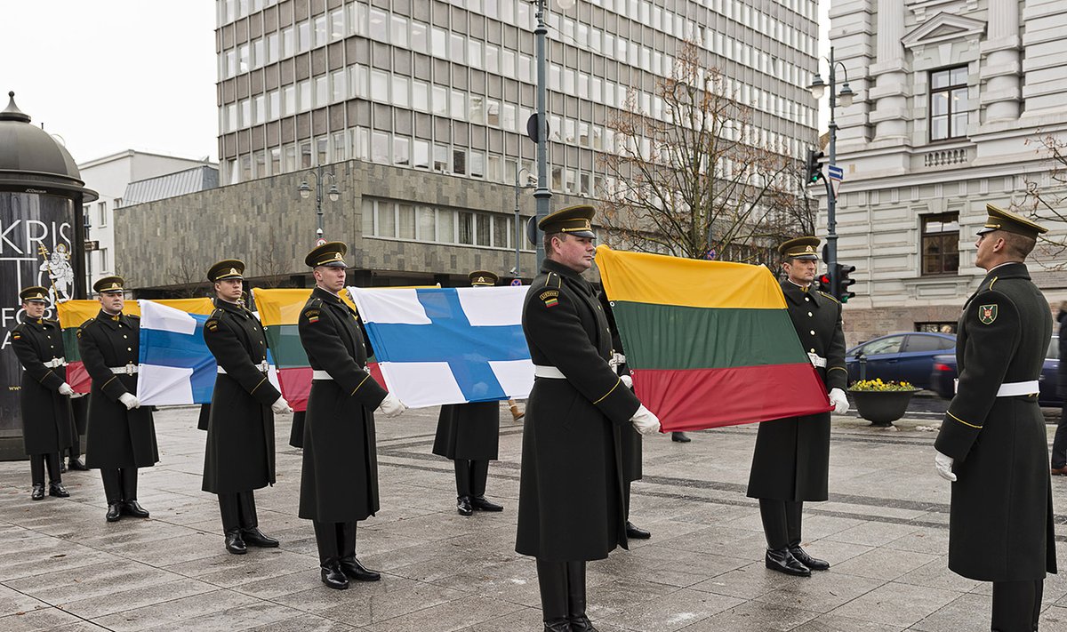 Lithuanian and Finnish Flags at 100 Years of Finnish Independence  in Vilnius Photo © Ludo Segers @ The Lithuania Tribune