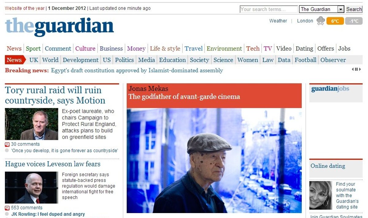 „The Guardian“ tituliame - avangardinio kino krikštatėviui tituluojamas Jonas Mekas
