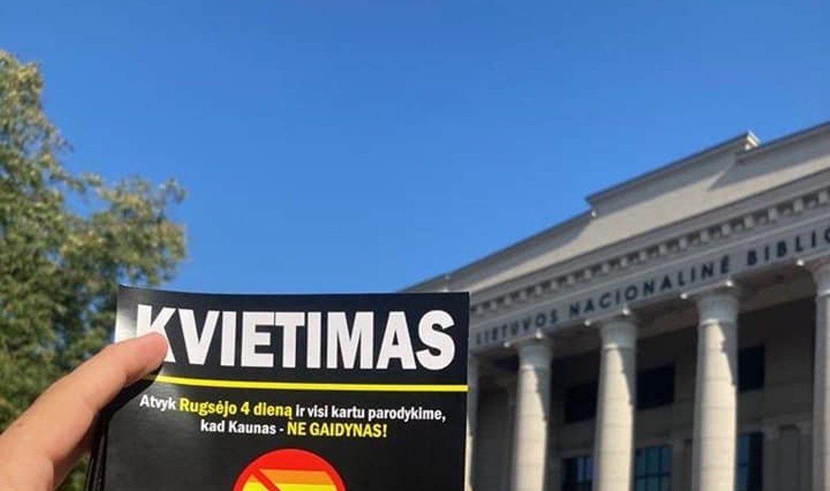 Kvietimas protestuoti prieš LGBTQ+ eitynes „Kaunas Pride“
