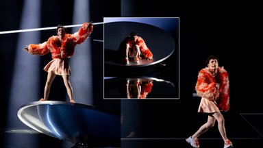Favoritu laikomas šveicaras „Eurovizijos“ gerbėjams surengė nepamirštamą šou: scenoje – akrobatiniai judesiai