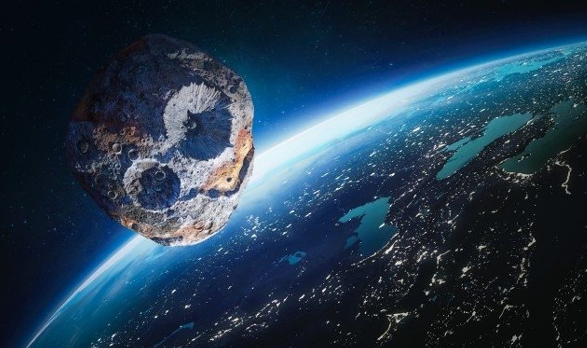 Asteroidas 2023 BU praskriejo pro Žemę. Asociatyvi iliustr.