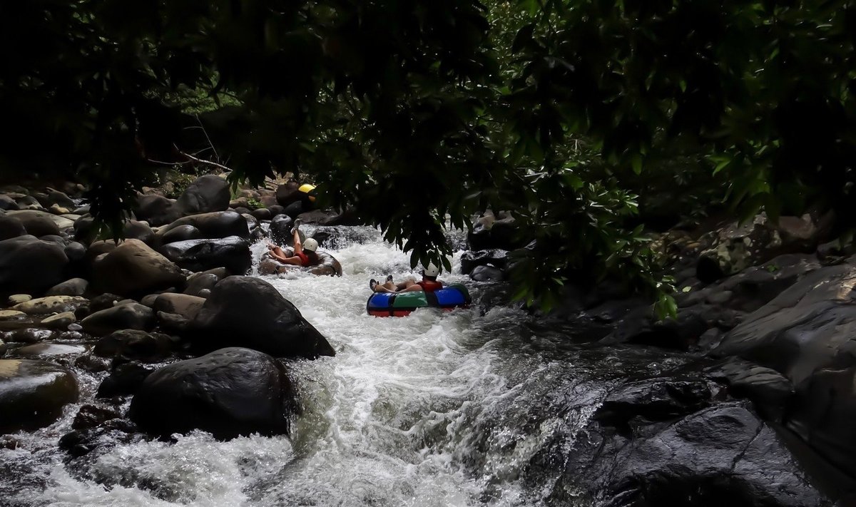 Pramogautojai plaukia plaustais Kosta Rikoje