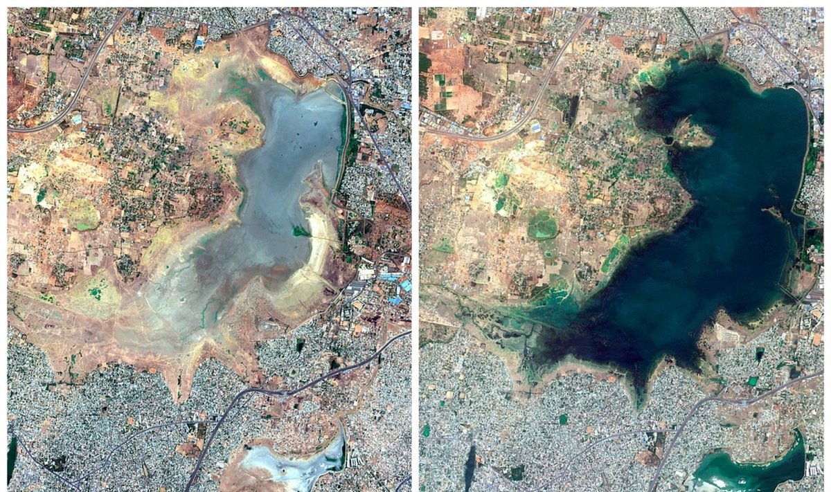 Pužalio ežeras birželio 15 d. prieš metus ir dabar