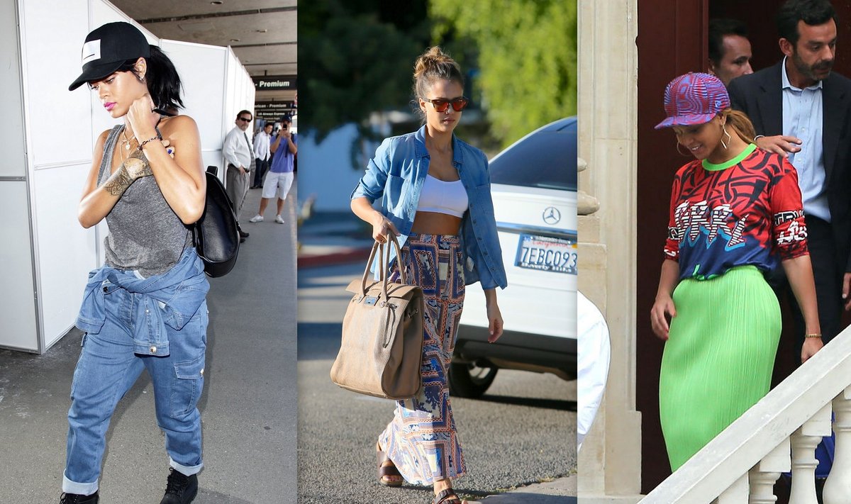 Rihanna, Jessica Alba, Beyoncé kasdienis stilius labai skiriasi nuo to, kurį matome vakarėliuose ir viešuose renginiuose.