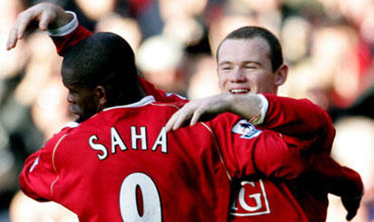 Wayne Rooney ir Louis Saha ("Man. United") pelnė po įvartį per Anglijos čempionato Mančesterio derbį - "Manchester United" - "Manchester City" (3:1), gruodžio 9, 2006.