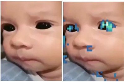„InVID We Verify“ įrankio filtras rodo, kad kūdikio atvaizde akys greičiausiai buvo pakoreguotos