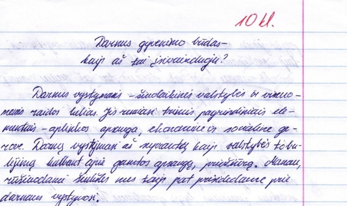 Julijos Petkevičiūtės rašinio fragmentas