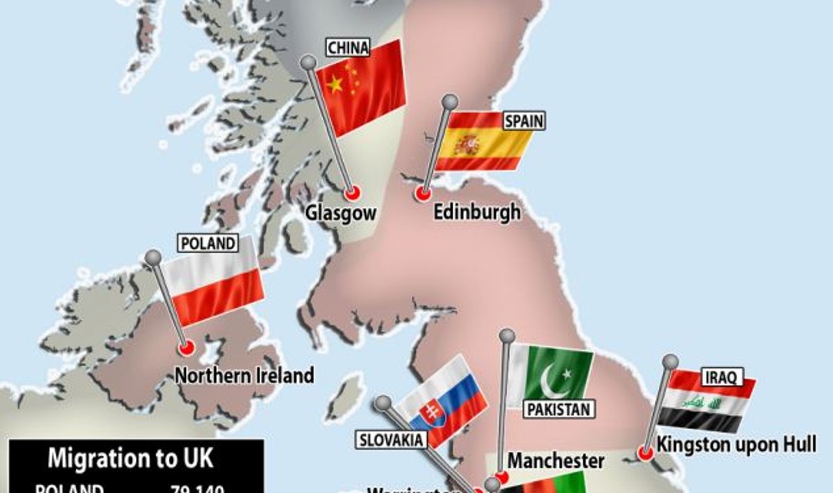 Didžiosios Britanijos imigrantų žemėlapis, dailymail.co.uk