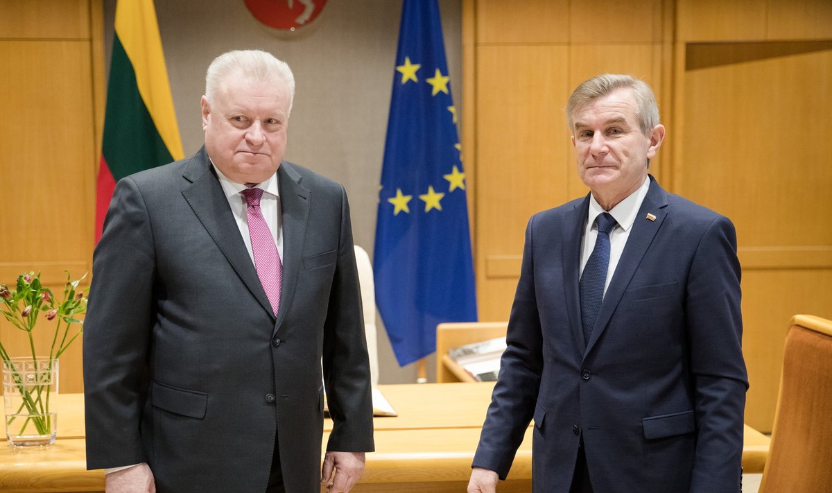 Russian Federation Ambassador Alexander Udaltsov in the Seimas with the Speaker Viktoras Pranckietis