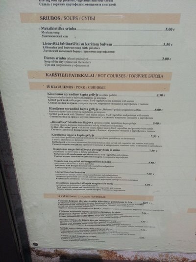 Patiekalų kainos vienoje Palangos kavinių