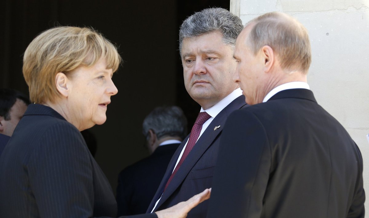 Angela Merkel, Petro Porošenka ir Vladimiras Putinas
