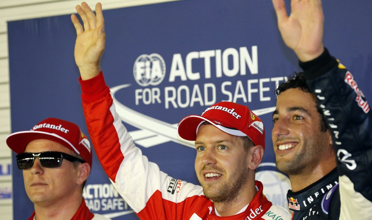 Kimis Raikkonenas, Sebastianas Vettelis ir Danielis Ricciardo