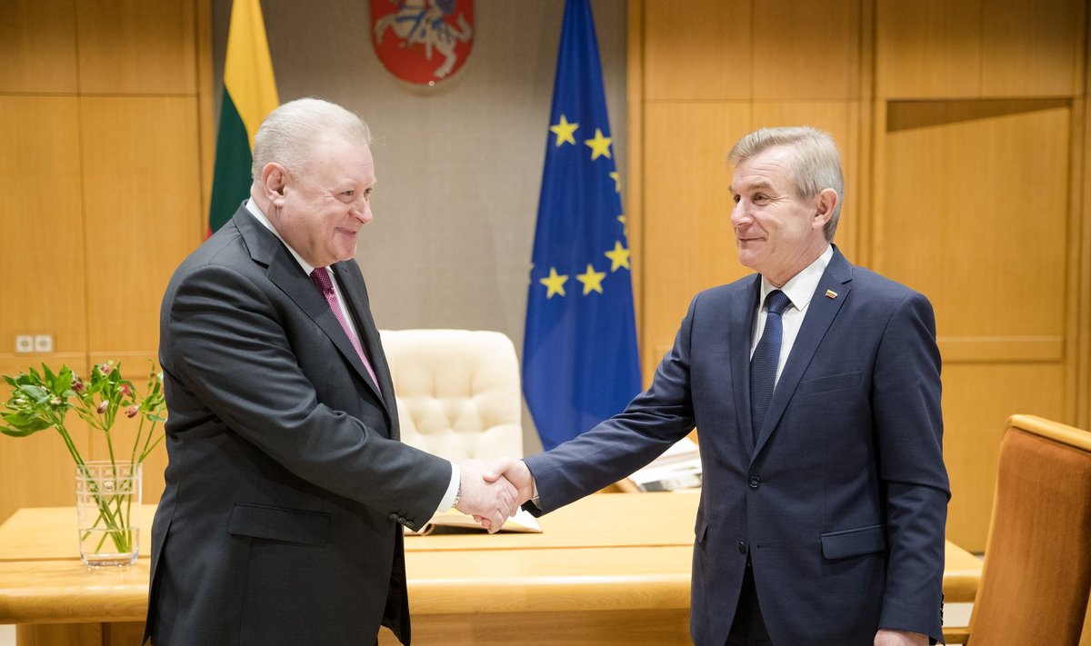 Russian Federation Ambassador to Lithuania Alexander Udaltsovand the Seimas' Speaker Viktoras Pranckietis