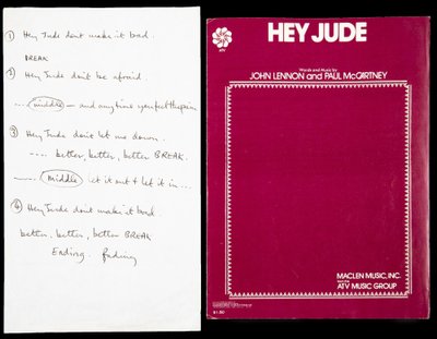 Lapas su ranka rašytais dainos „Hey Jude“ žodžiais aukcione parduotas už 910 tūkst. dolerių