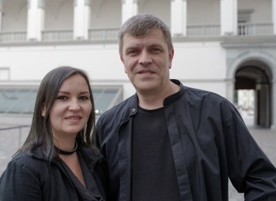 Festivalio „Banchetto musicale“ meno vadovas D. Stabinskas ir klavesinininkė A. Rotaru.