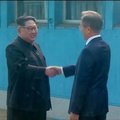 Turistai atkartoja istorinį Pietų ir Šiaurės Korėjos lyderių rankų paspaudimą
