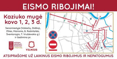 2019 m. Kaziuko mugės eismo ribojimai