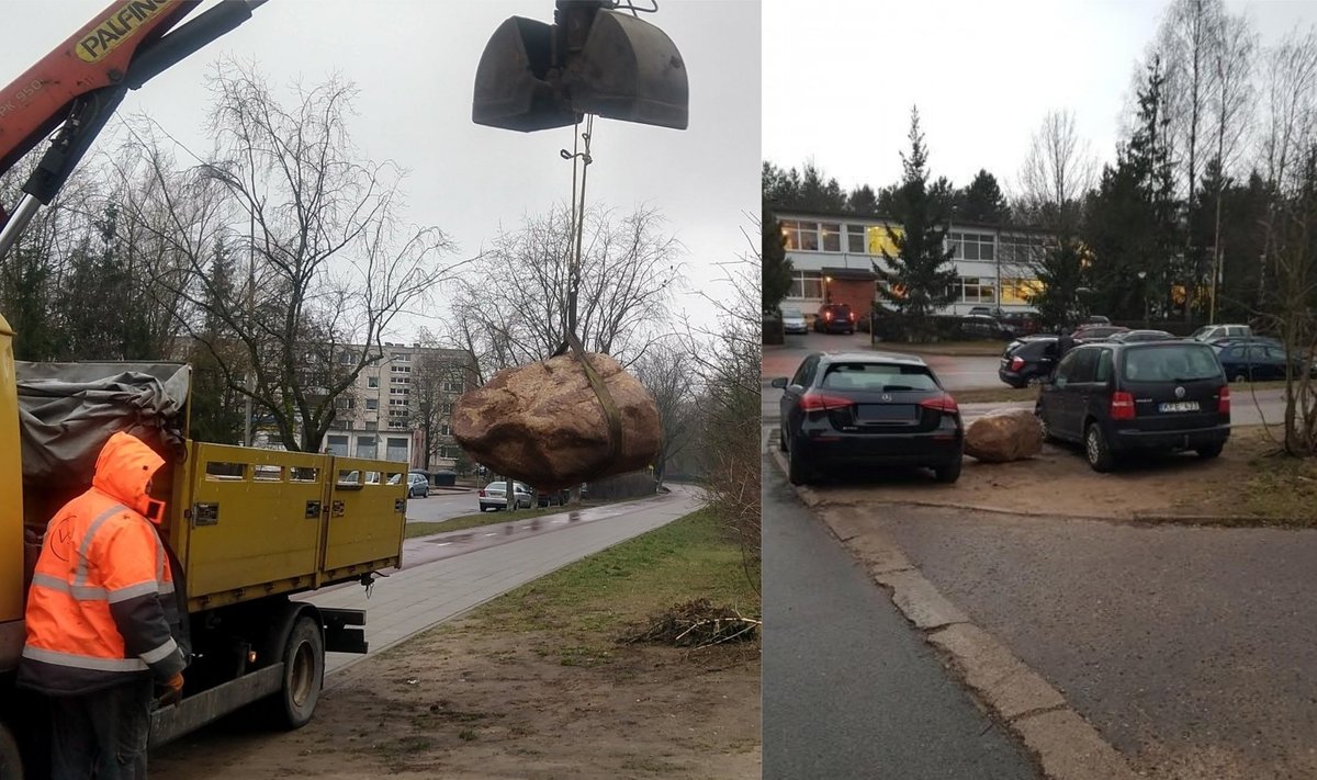 Vilnius su automobilius ant vejos statančiais vairuotojais kovos akmenimis / Karoliniškių seniūnijos nuotr.
