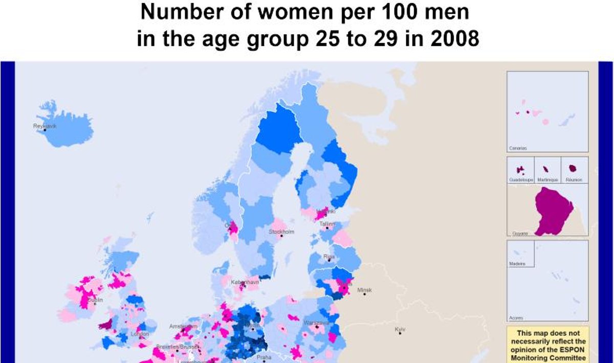 Liczba kobiet w wieku 25-29 lat przypadająca na 100 mężczyzn w tym samym wieku