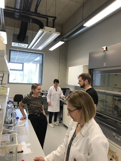 LT-UA projekto LT dalies vykdytojai VU GMC BchI Bioanalizės skyriaus laboratorijoje. Pirmoji Nijolė Baliuckenė, Marius Butkevičius, dr. Ieva Šakinytė-Urbikienė ir Vidutė Gurevičienė.