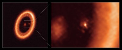 PDS 70 turi dvi planetas, b ir c, ir aiškų protoplanetinį diską.. ALMA (ESO/NAOJ/NRAO)/Benisty/A. Müller nuotr.