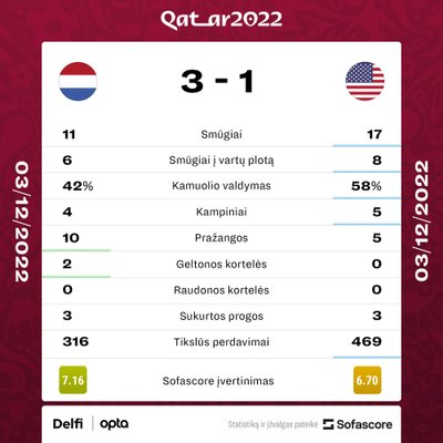Nyderlandai - JAV. Rungtynių statistika