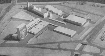 1 pav. Pradinis prekybos centro statybos maketas („Statyba – architektūra“, 1964 vasaris)