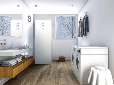 „Aquarea All in One Compact“ įrenginys su integruotu 185 L vandens šildytuvu – ypatingai vietą taupantis sprendimas