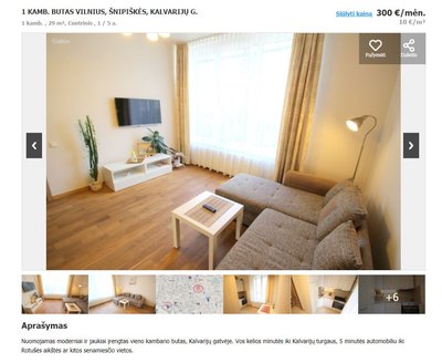 Nuomojamas butas už 300 eurų