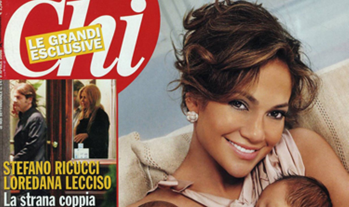 Jennifer Lopez kartu su vaikais žurnalo viršelyje