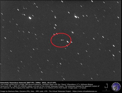 Asteroidas 2007 FF1. Virtual Telescope Project nuotr.