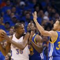„Thunder“ triuškinama pergalė – smūgis „Warriors“ NBA sezono favoritų statusui