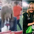 Nokautas prieš futbolo rungtynes – žurnalistei tiesioginiame eteryje į galvą pataikė kamuolys