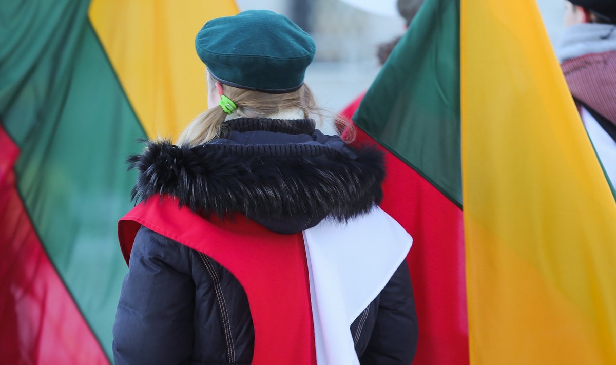 Polish girl with Lithuania's national flag