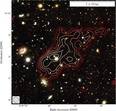 Abell 3266. Christopher Riseley, using data from ASKAP, ATCA, XMM-Newton, and the Dark Energy Survey nuotr.