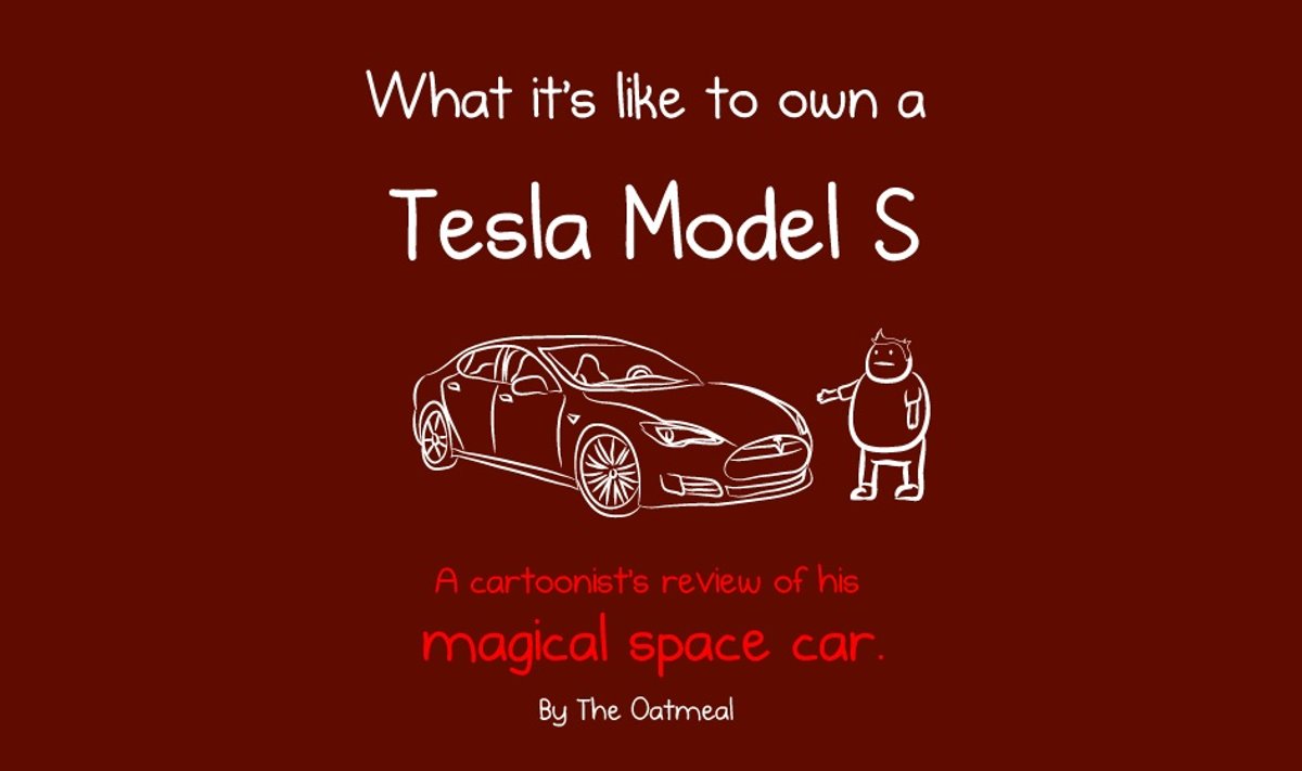 "Tesla Model S" iliustruota apžvalga (oatmeal.com iliustr.)