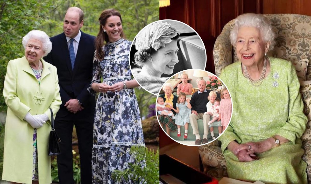 Elžbieta II, princas Williamas, Kembridžo kunigaikštienė Kate Middleton, Elžbieta II su proanūkiais ir princas Philipas / Instagram nuotr.
