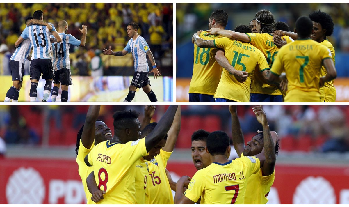 Argentinos, Brazilijos ir Ekvadoro futbolo rinktinės (Reuters/AP nuotr.)
