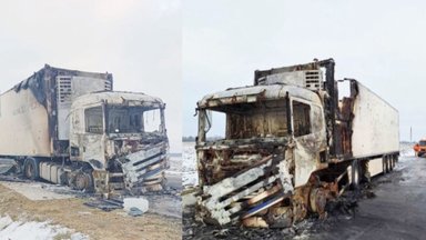 В Кедайняйском районе горел тягач с прицепом